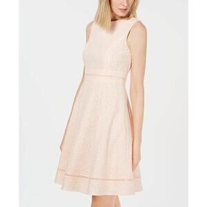 CALVIN KLEIN Women's Cotton Peace/Pink Eyelet Fit & Flare Dress - Size: 8 Petite